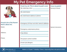 Pet emergency contact card